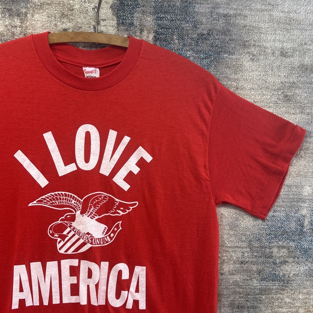 Vintage 1980s I Love America T Shirt Stedman Single Stitch USA Eagle Large